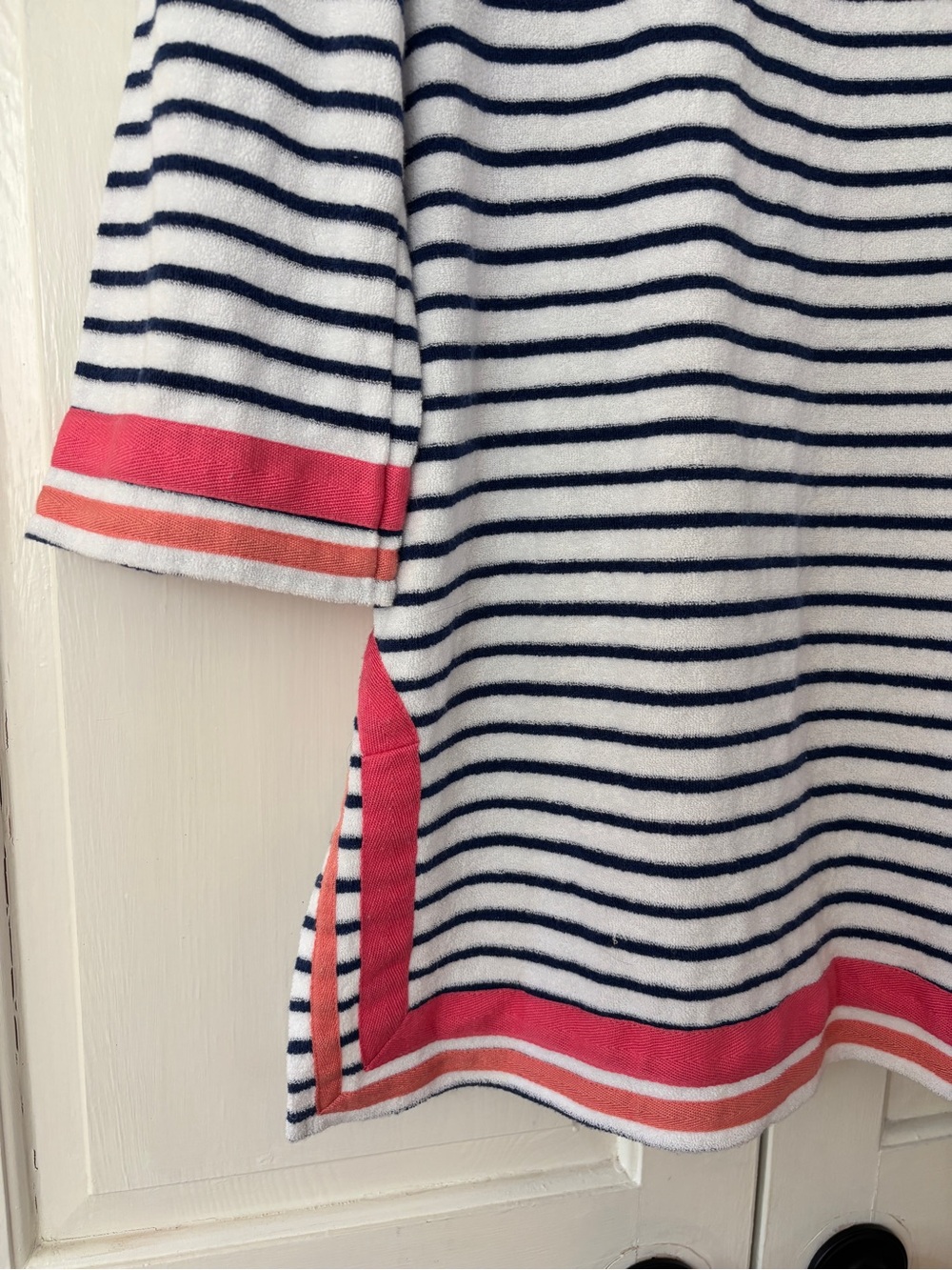 Cabana Life Navy & White Striped Terry Cloth Swim Coverup Coral Trim Size XL - Picture 9 of 11
